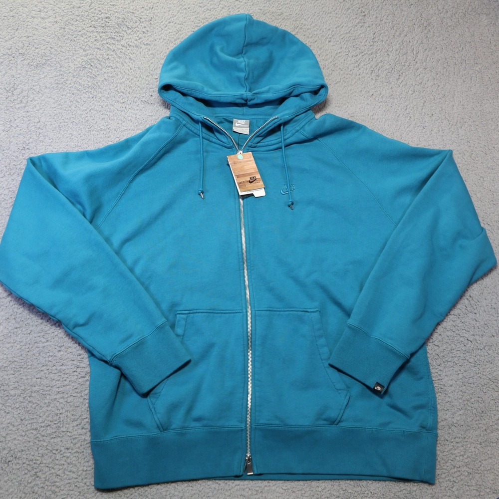 Nike Sportswear Mens Full Zip Hoodie Teal Blue Cotton 340864-450 XXL New